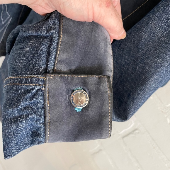 Vintage Y2K Icewear Ice T Denim Jacket Faux Suede Patchwork Dark wash Spellout L - Picture 15 of 16